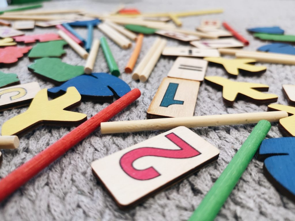 Toys and sticks and numbers for preschool education